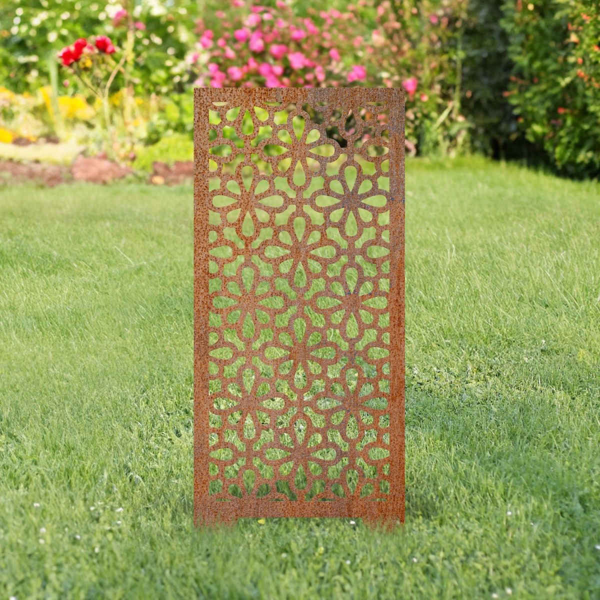 Rustic Geometric Floral Garden Screen