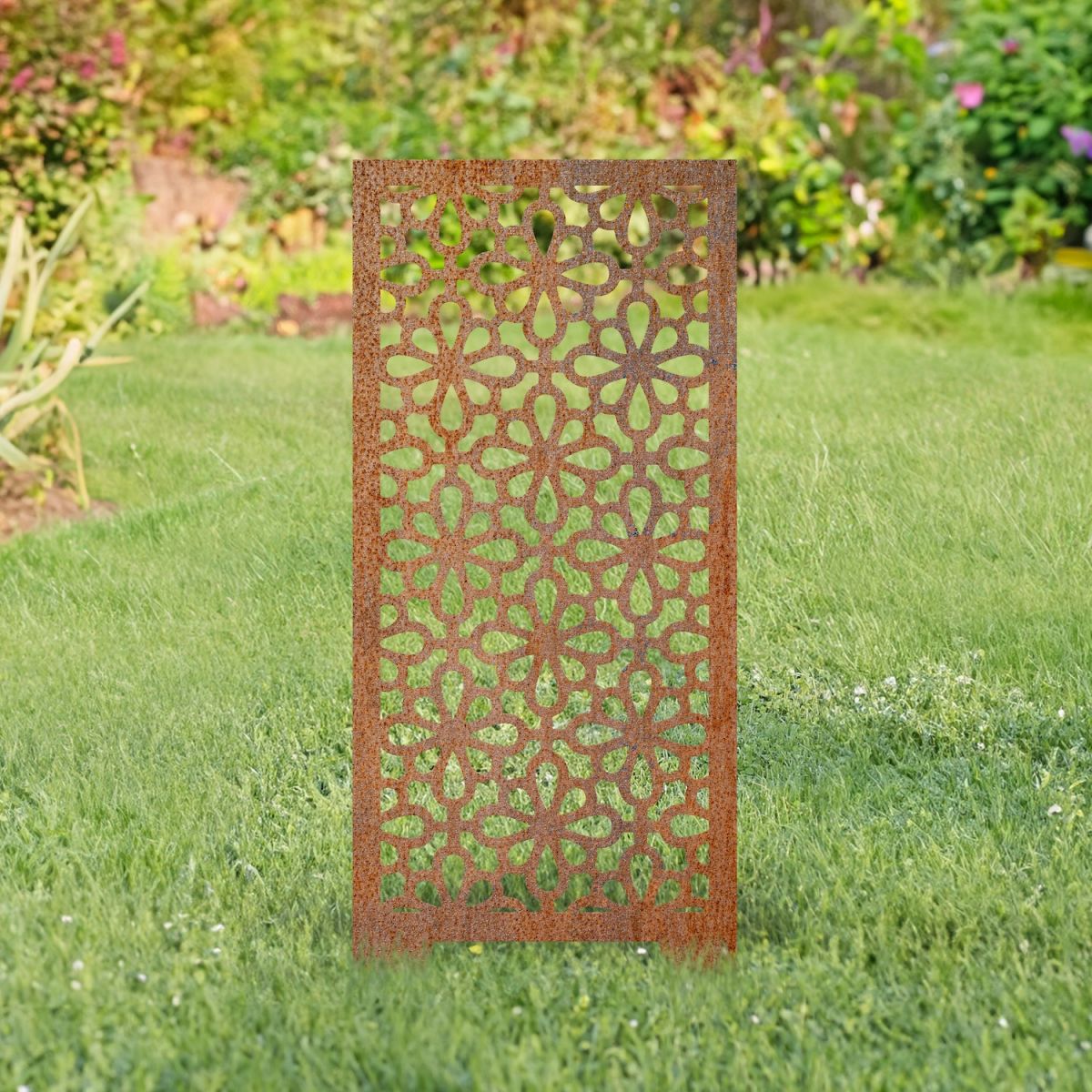 Rustic Geometric Floral Garden Screen