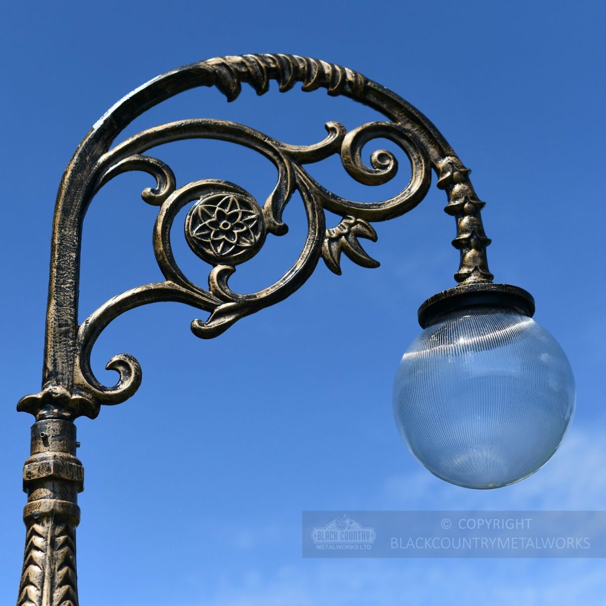 Rustic Gold Lamp Post Bracketry With Globe Luminaire