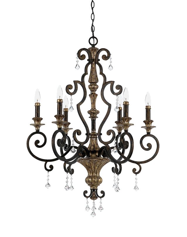 "Thorbridge Estate" Rustic Gold Vintage Candle Chandelier With Hanging Jewels