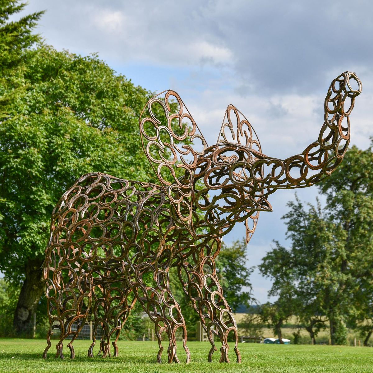 Rustic Horseshoe Elephant Sculpture in Situ in the Garden