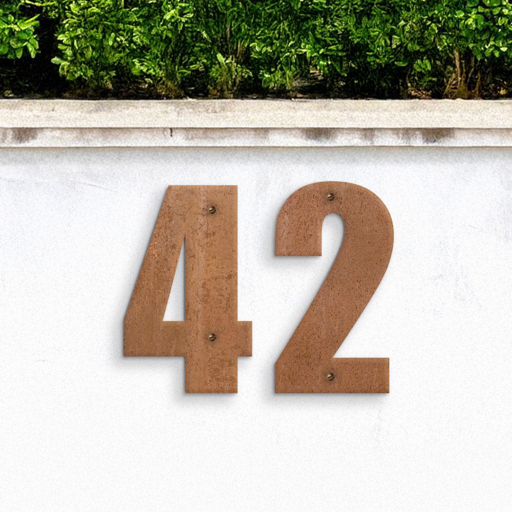 Rustic Individual House Numbers - Impact Font on garden wall