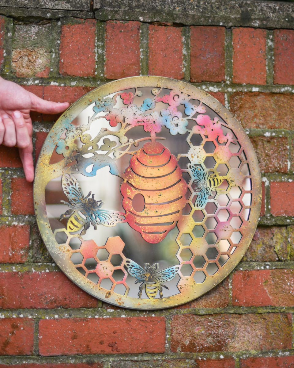 Rustic Mirrored Bee HIve Garden Wall Art scale