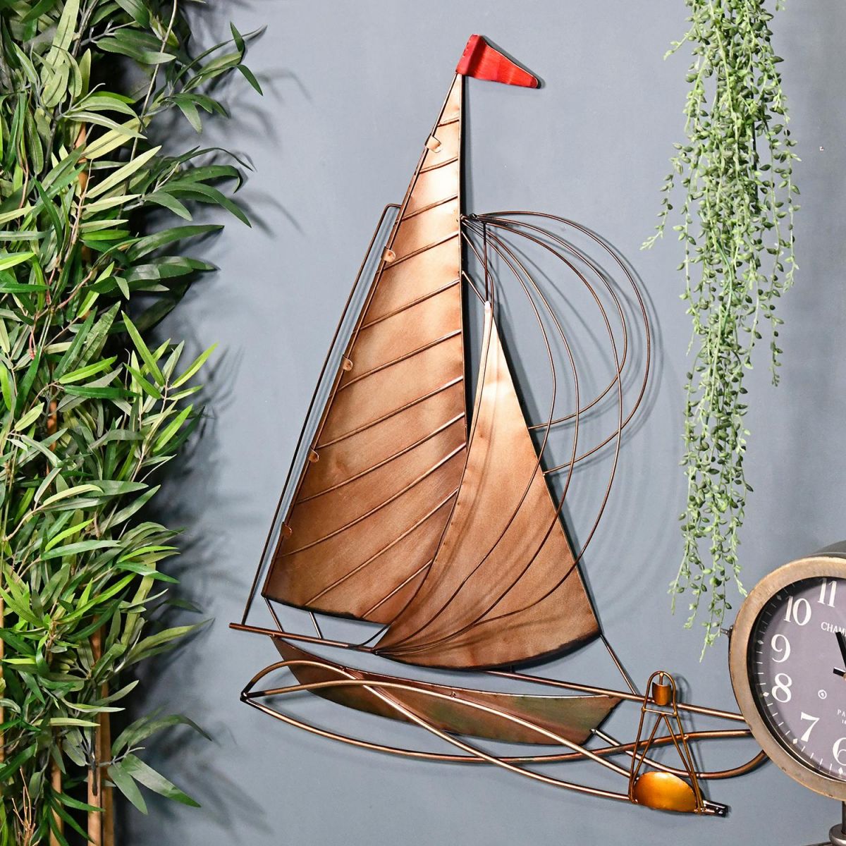 Rustic Sailing Boat Wall Art on a Blue Wall