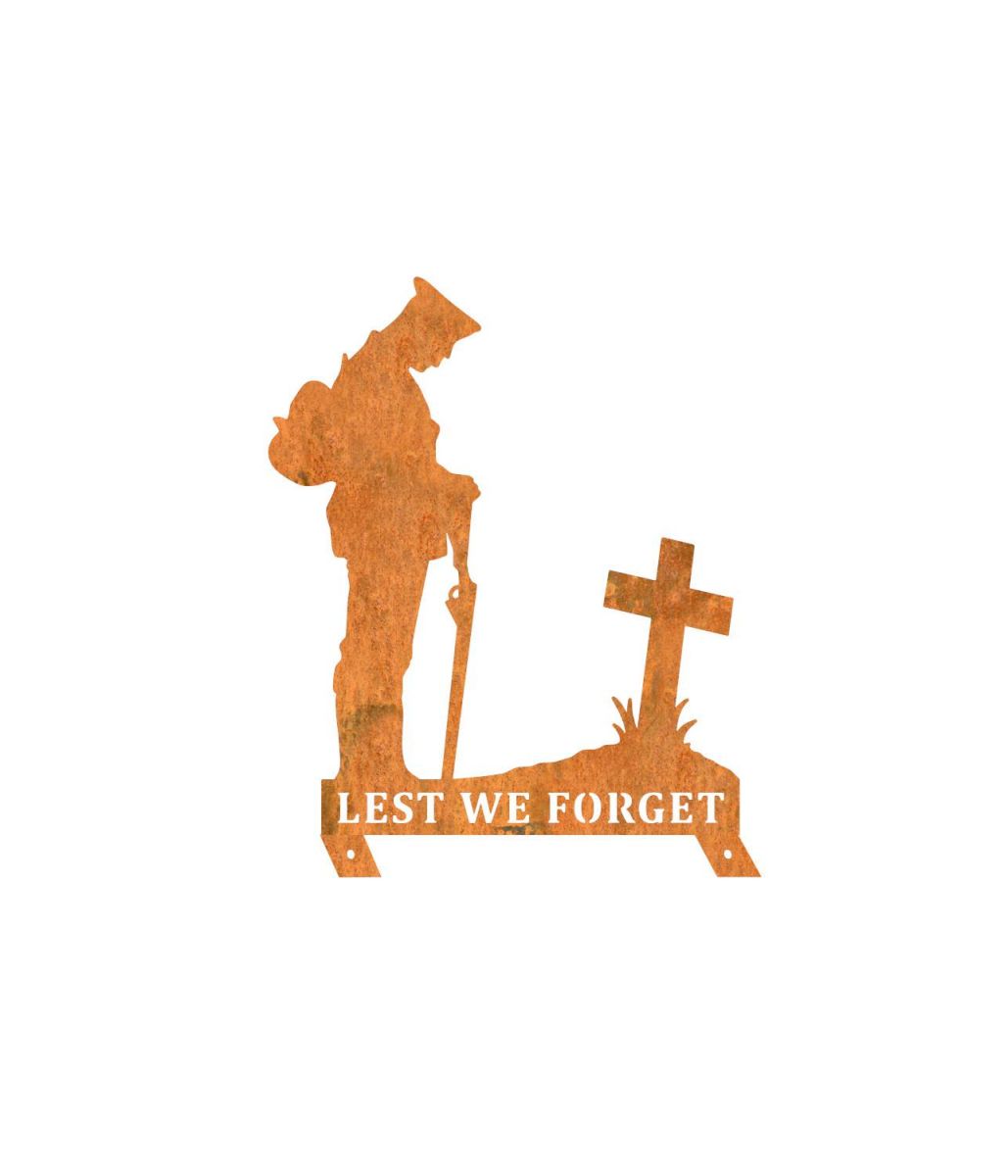 Rustic Memorial Fence Topper with WW2 Soldier "Lest We Forget" Topper with Mounting Plates