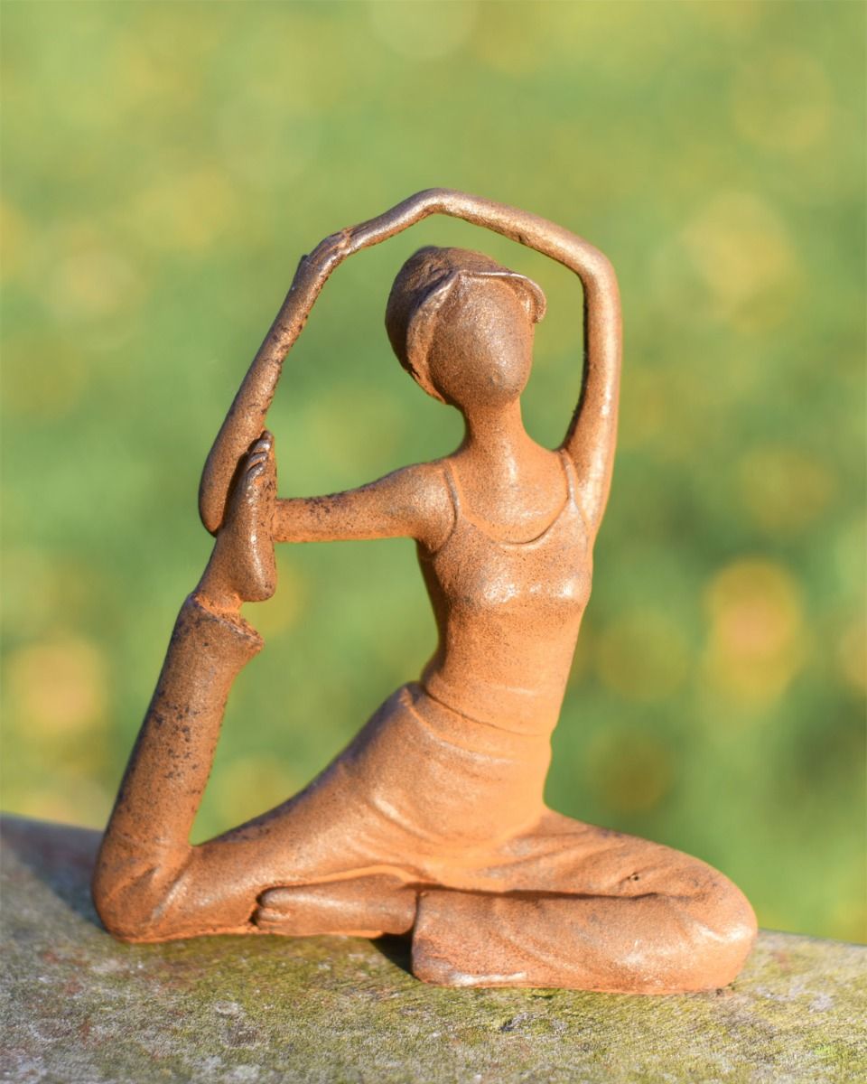 Rustic Cast Iron Woman In Yoga Pose Garden Sculpture