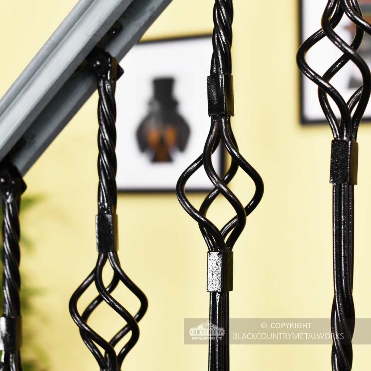 Black Iron Double Basket Stair Spindle Close Up