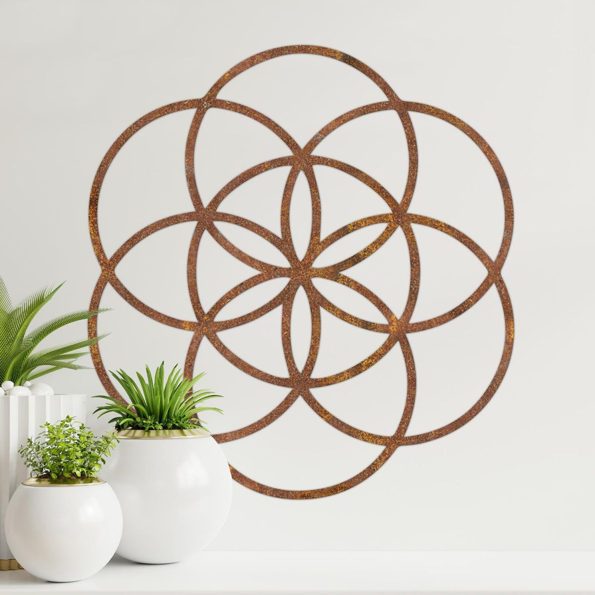 Rustic "Seed of Life" Steel Wall Art in the Home