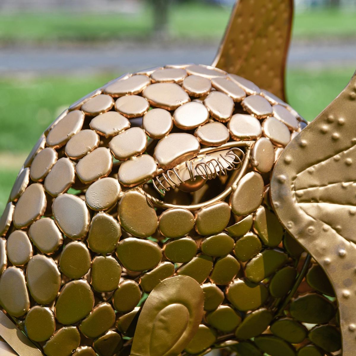 Close-up of the Detail on the "Sambaku" Gold Garden Elephant Sculpture