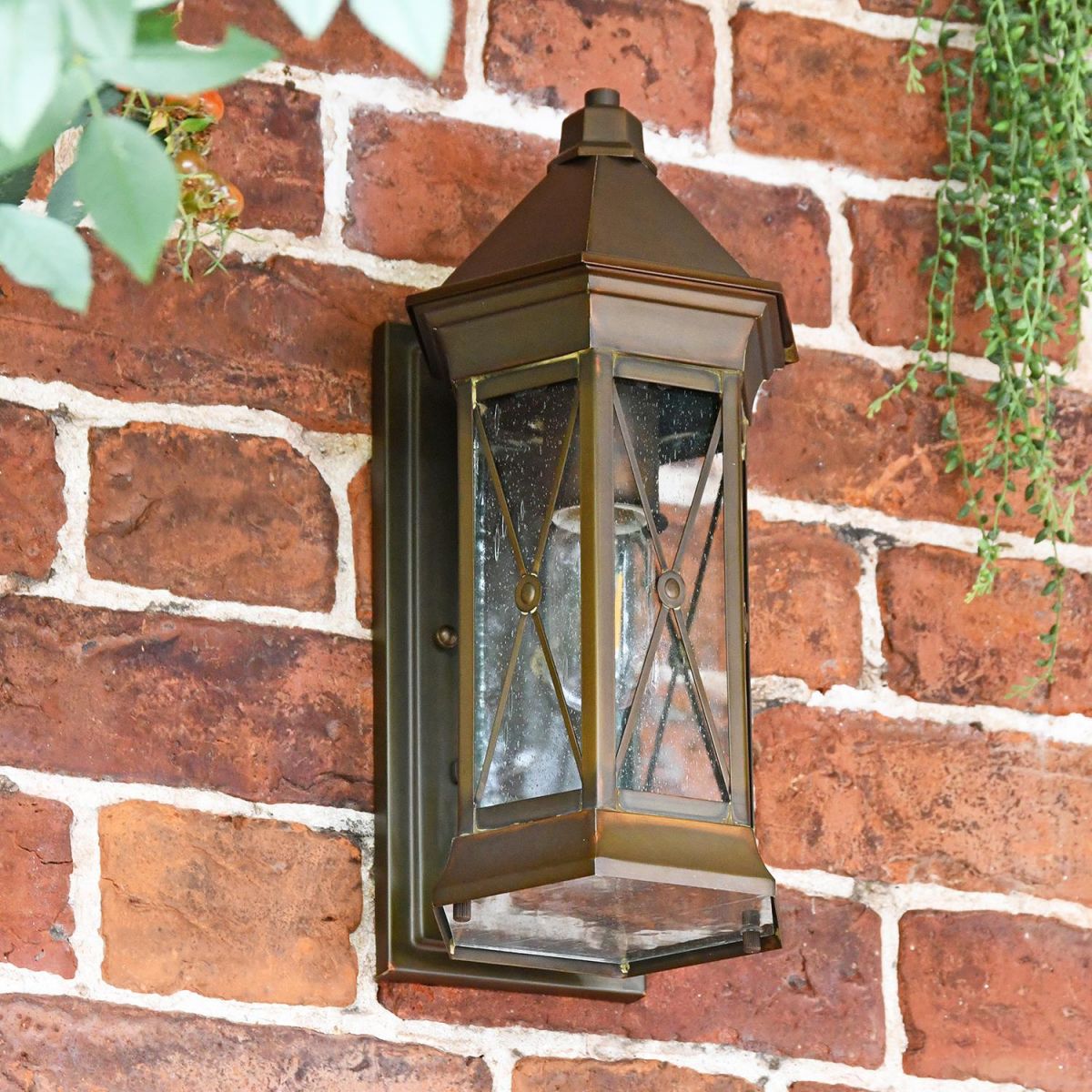 "Sandy Bay" Brass Wall Lantern in Situ on a Brick Wall