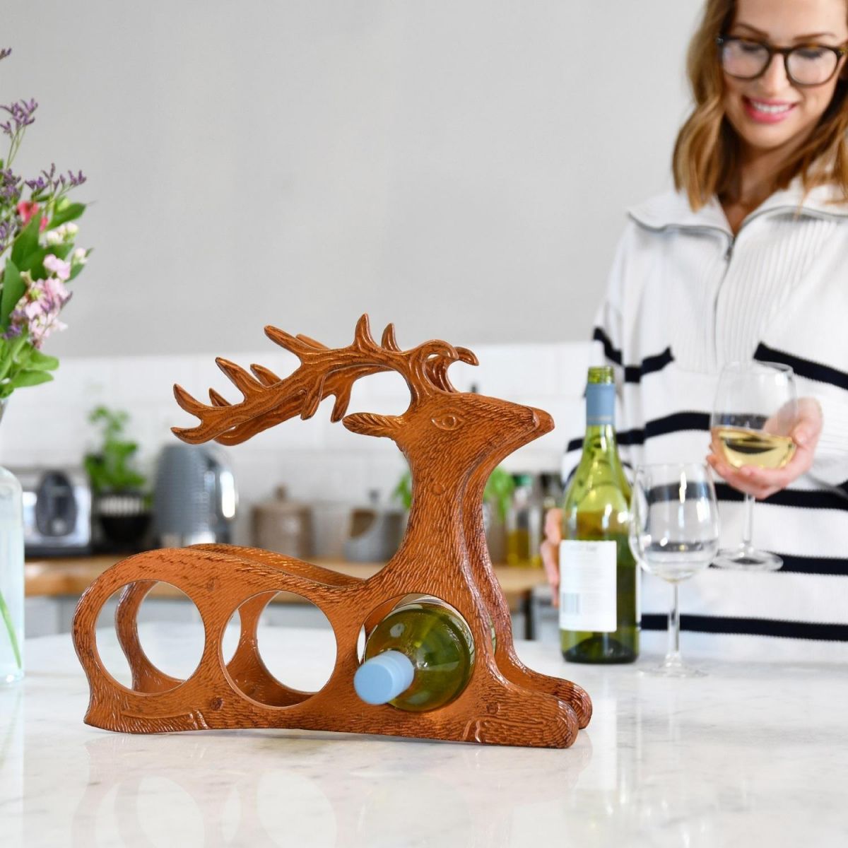 Wine Rack in Kitchen Setting Rustic "Laying Stag" 