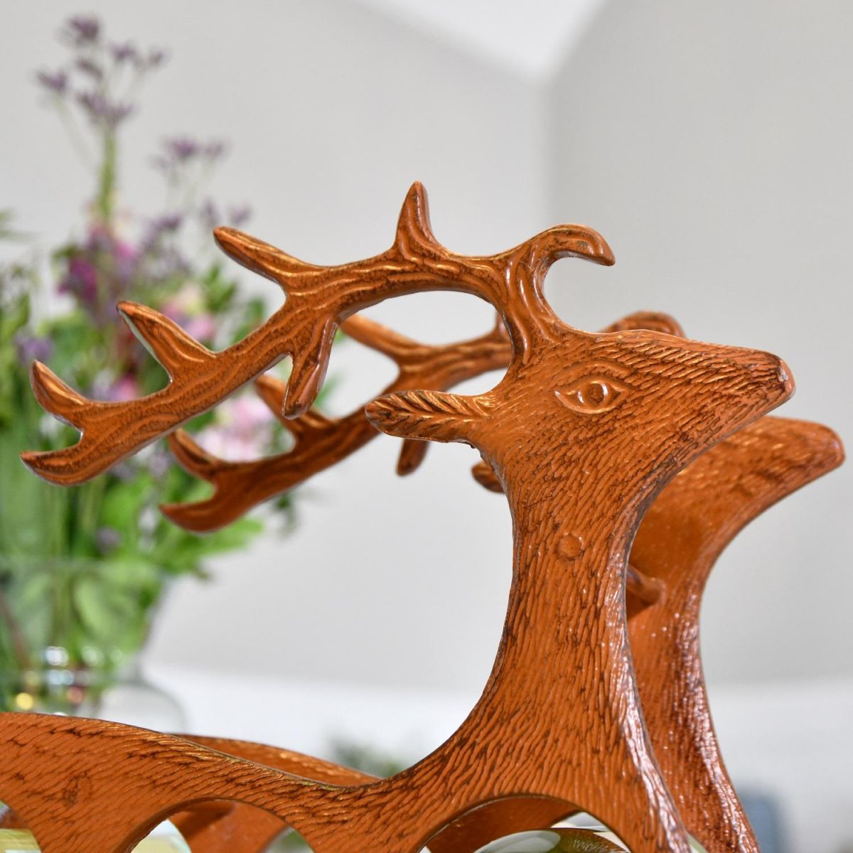Close up of "Laying Stag" head and antlers on Wine Rack 