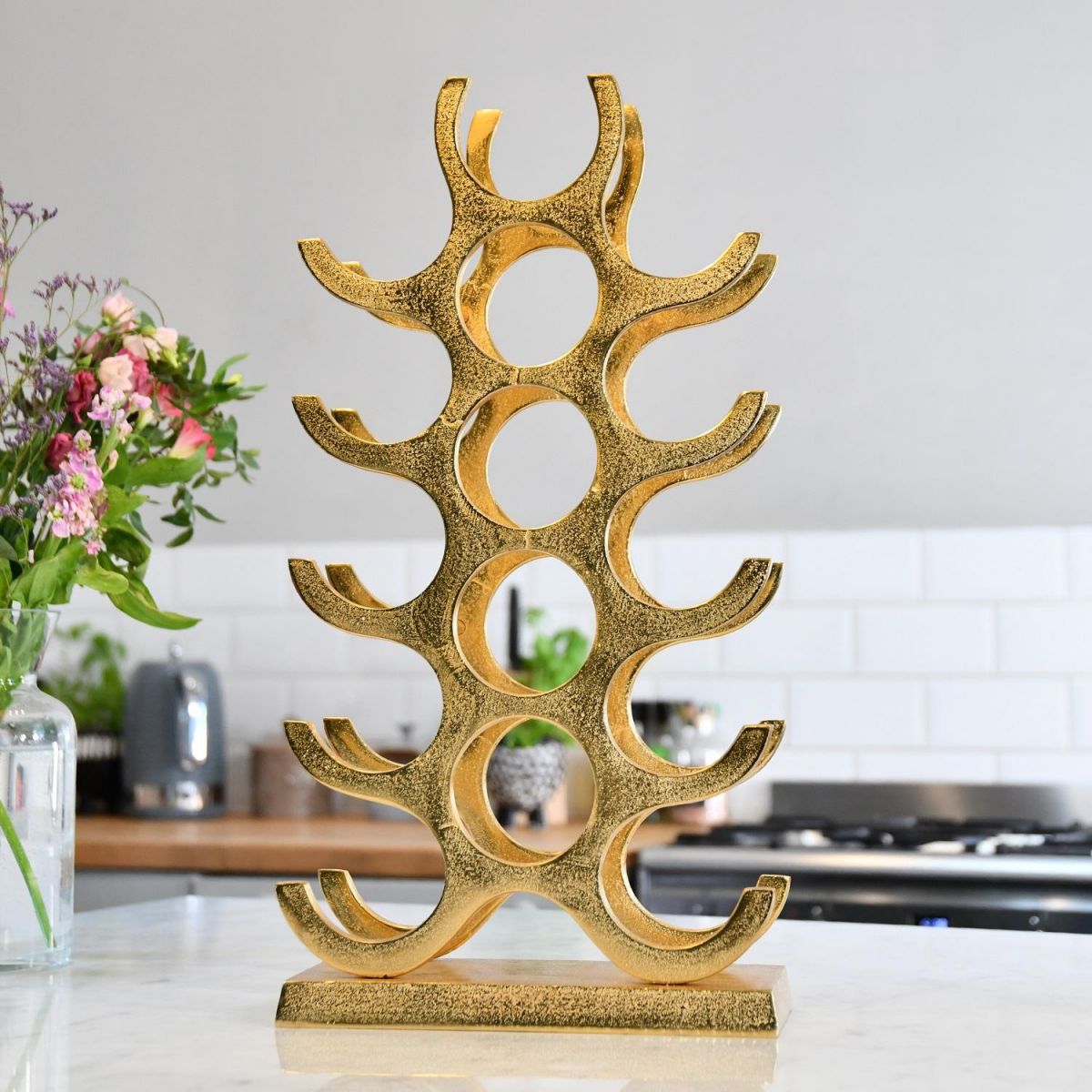 Gold "Branches" Wine Rack in Kitchen Setting 