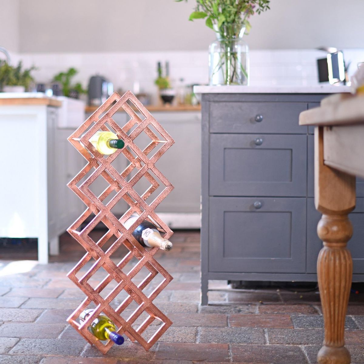 Copper "Geometric Grid" Wine Rack in Kitchen 