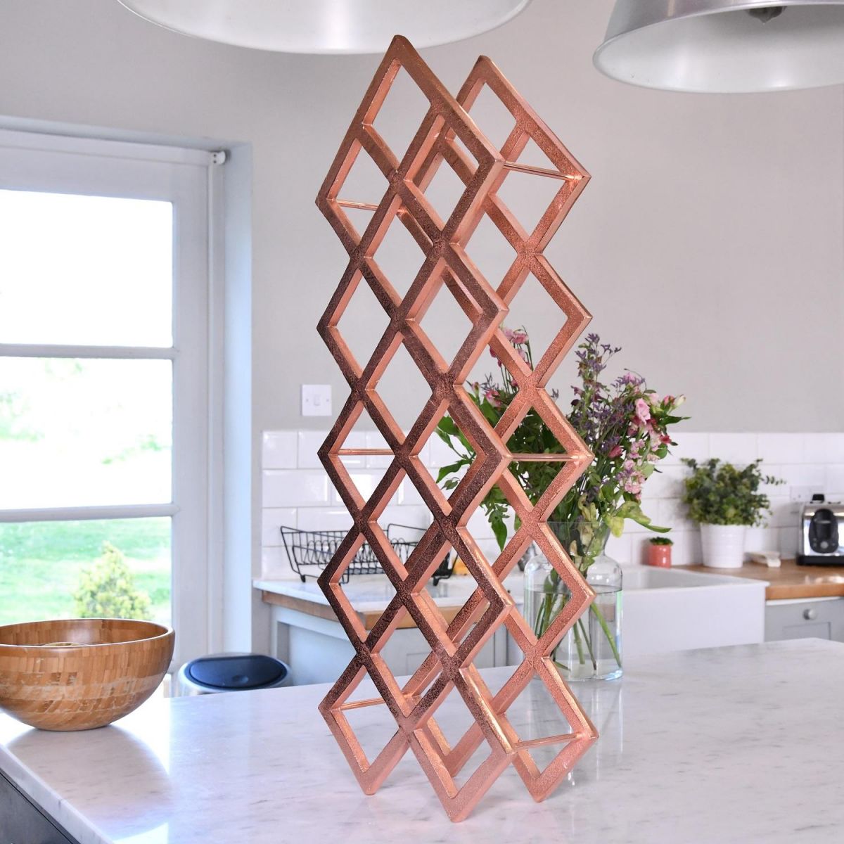 Copper "Geometric Grid" Wine Rack in Situ 