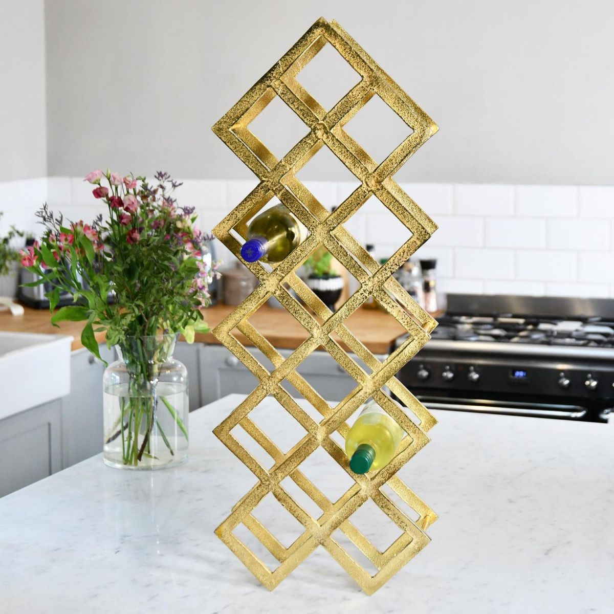 "Geometric Grid" Wine Rack on Kitchen Countertop 