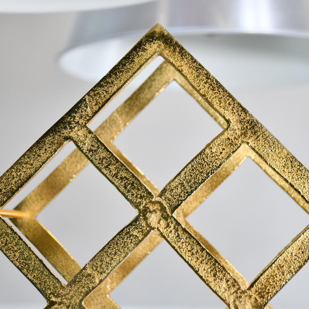 Close up of Gold "Geometric Grid" Wine Rack in Kitchen 