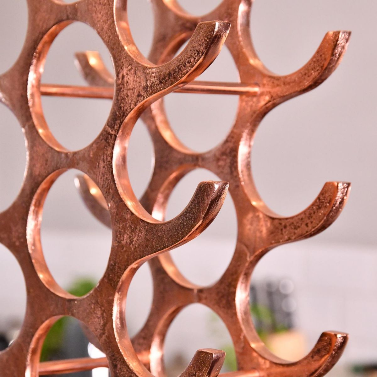 Close up of Copper finish on 27 Bottle Wine Rack 