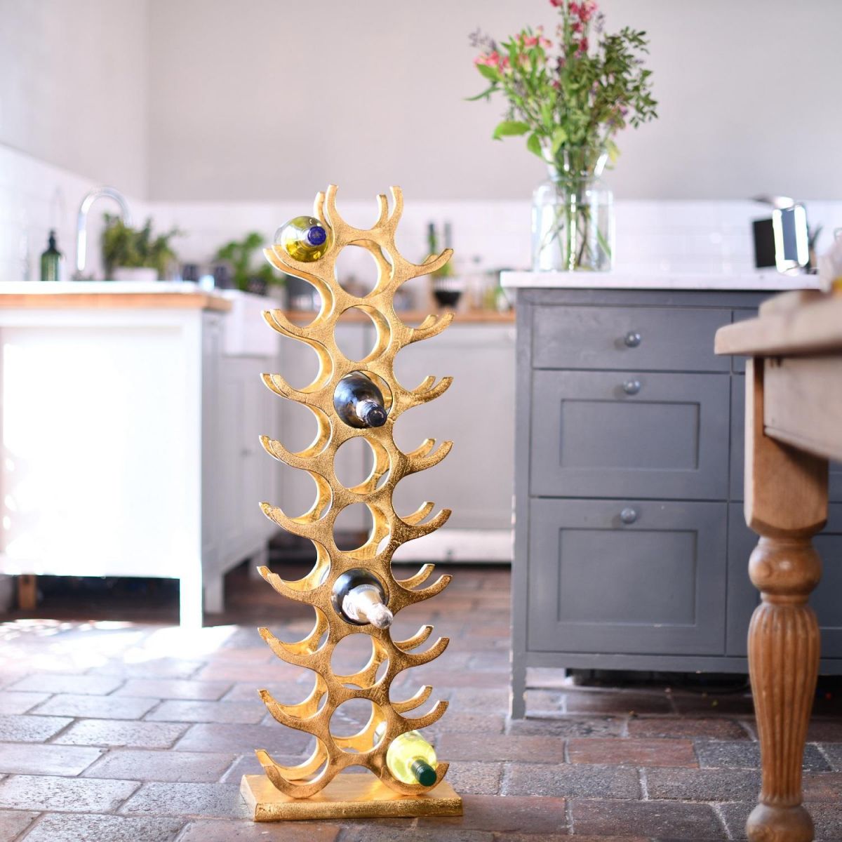 "Tuscany" Gold Wine Rack in Kitchen Setting 