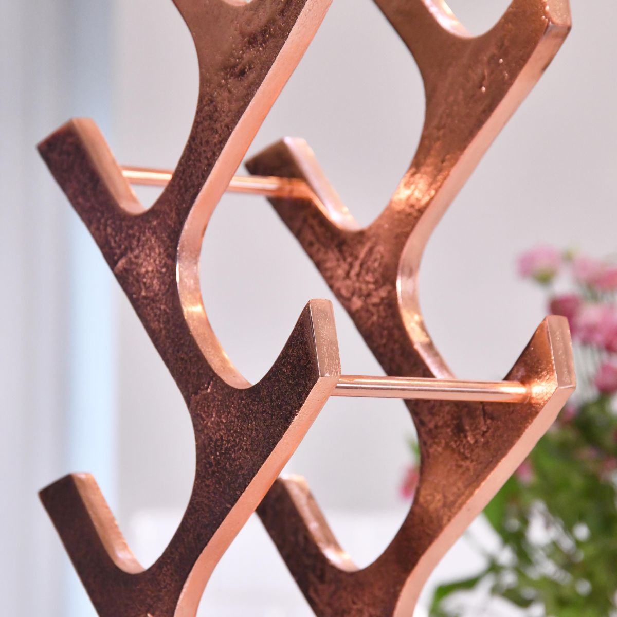 Close up of Copper Wine Rack 