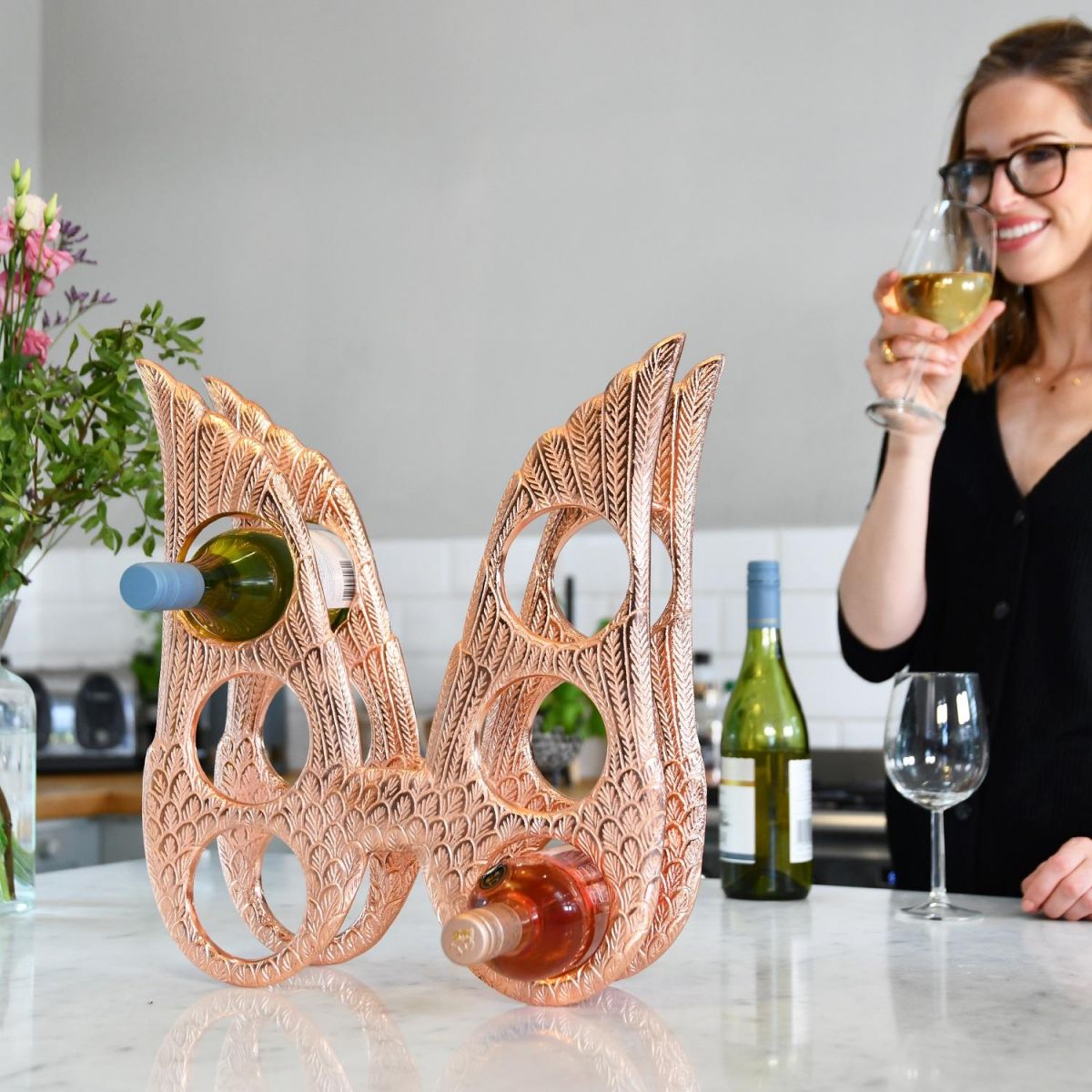 Copper "Angel Wings" Wine Rack in Situ 