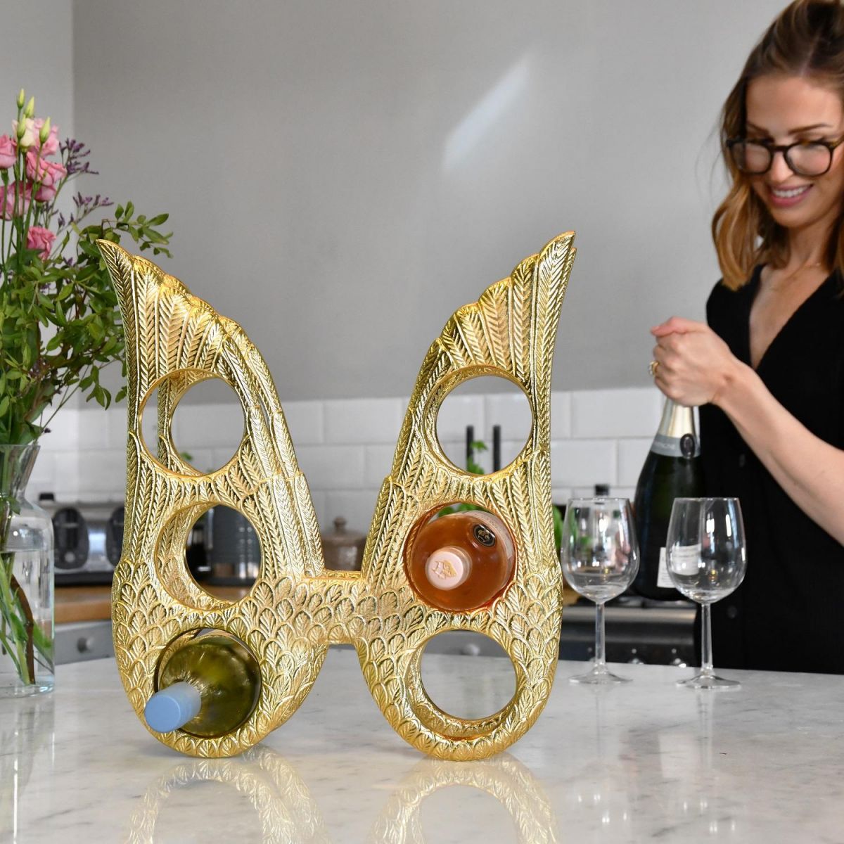 "Angel Wings" Wine Rack in Kitchen Setting 
