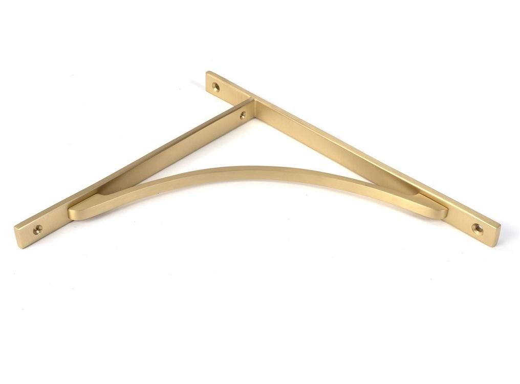 Close-Up of Satin Brass "Appleton" Traditional Arched Shelf Bracket - 314mm x 250mm