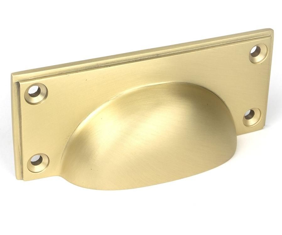 Satin Brass Art Deco Rectangular Drawer Pull - 100mm x 42mm