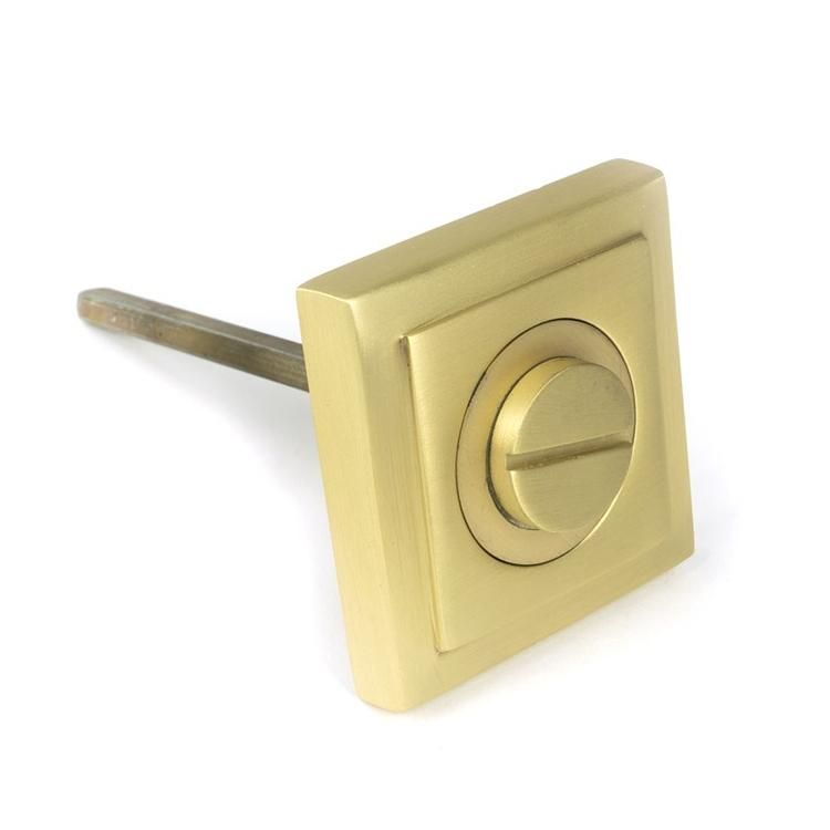 Close-Up of Connector for Satin Brass Square "Vienna" Round Bathroom Thumb Lock