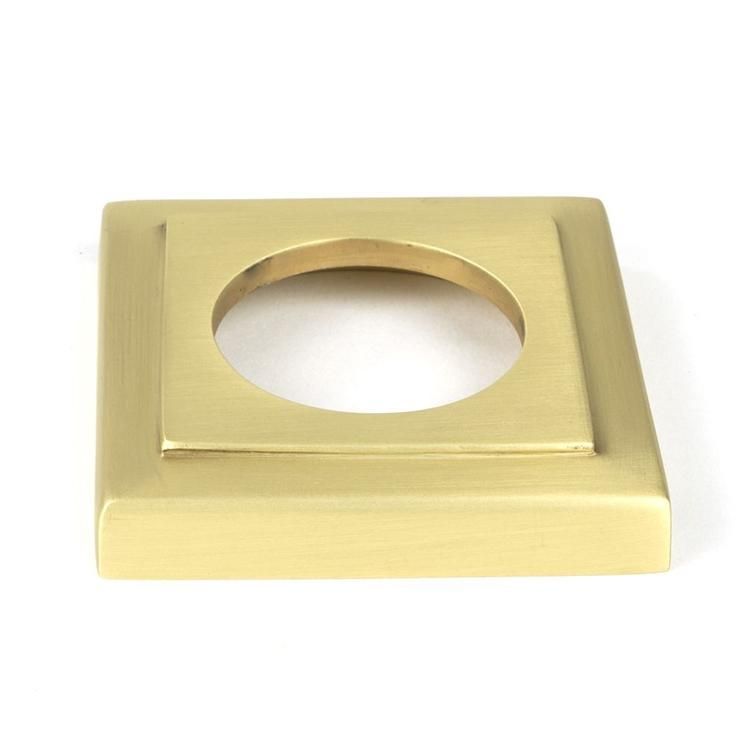 Close-Up of Square Backplate for Satin Brass Square "Vienna" Round Bathroom Thumb Lock - Set
