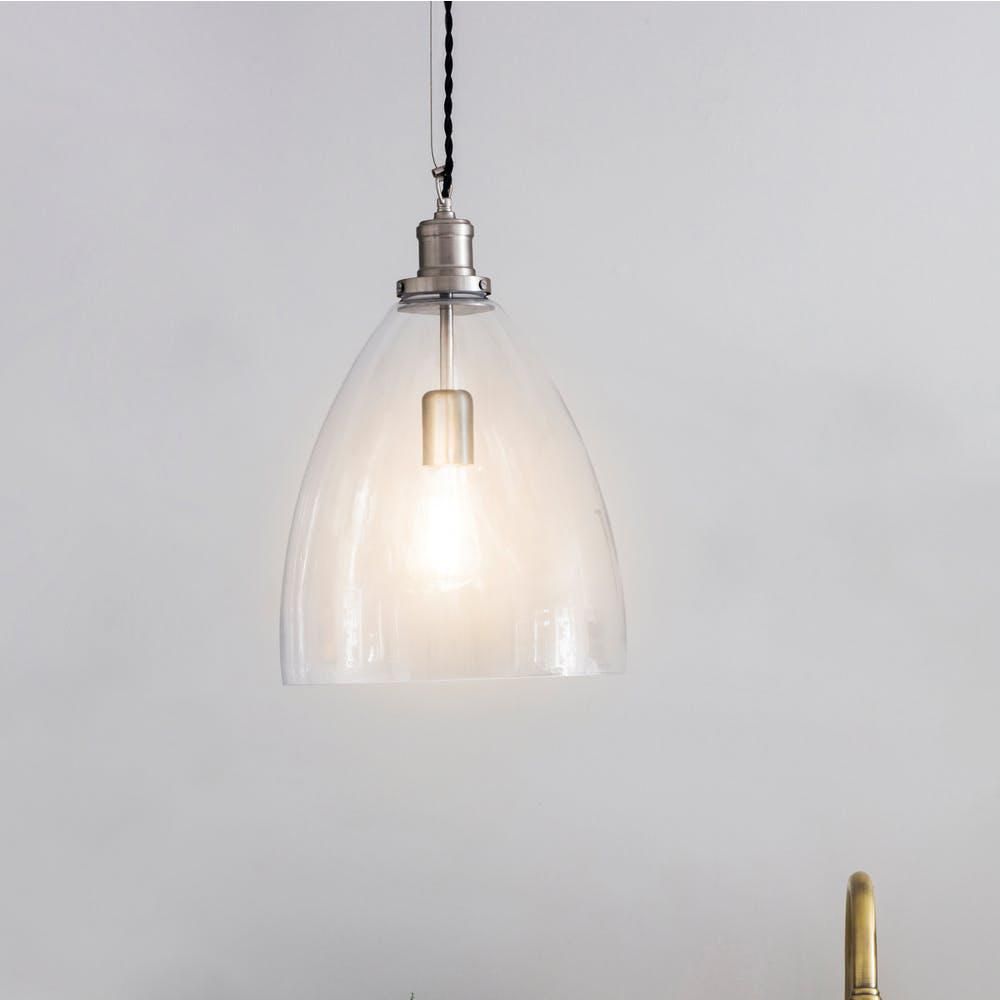 Satin Nickel Steel Bullet Pendant Light in Situ in the Home