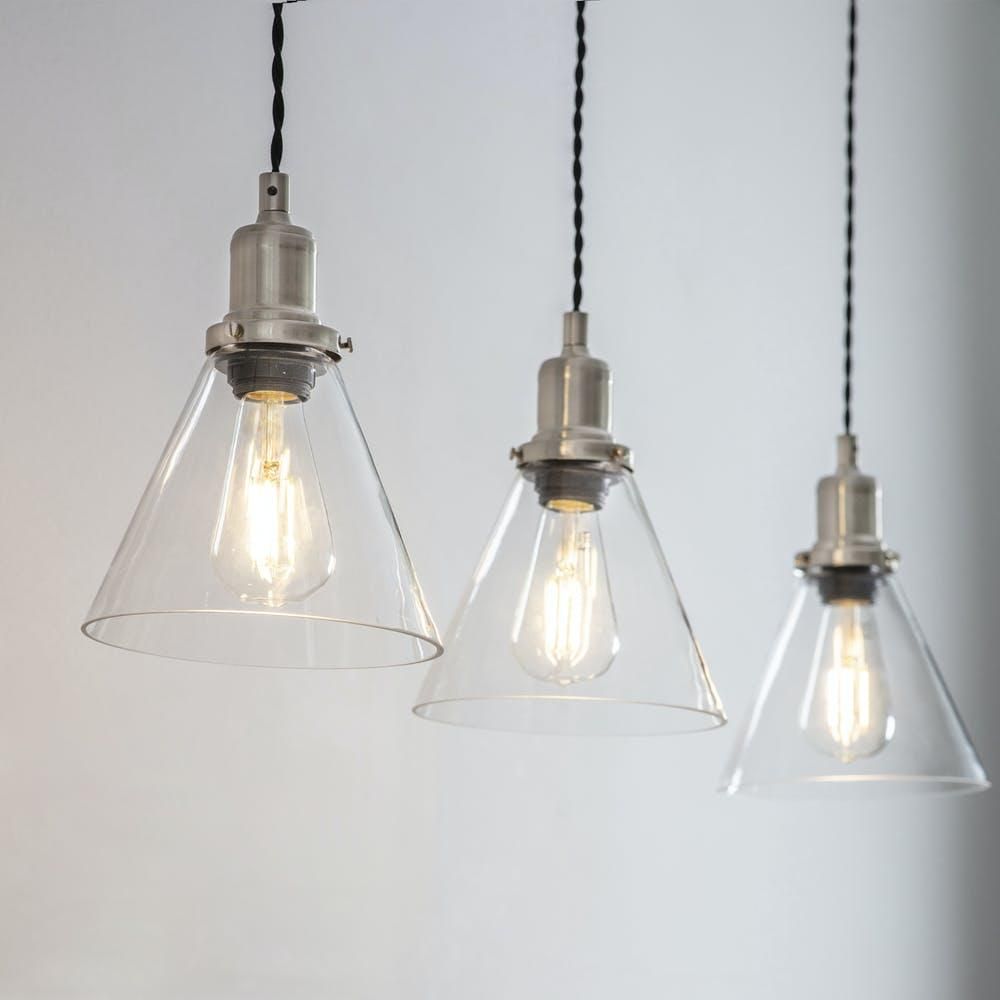 Satin Nickel Trio Cone Hanging Lights in Situ