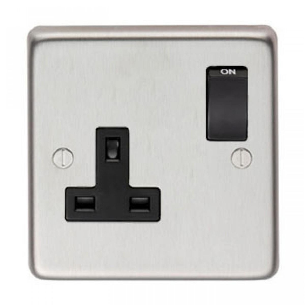 13 Amp Single Plug Socket with Switch Finished in a Satin Stainless Steel