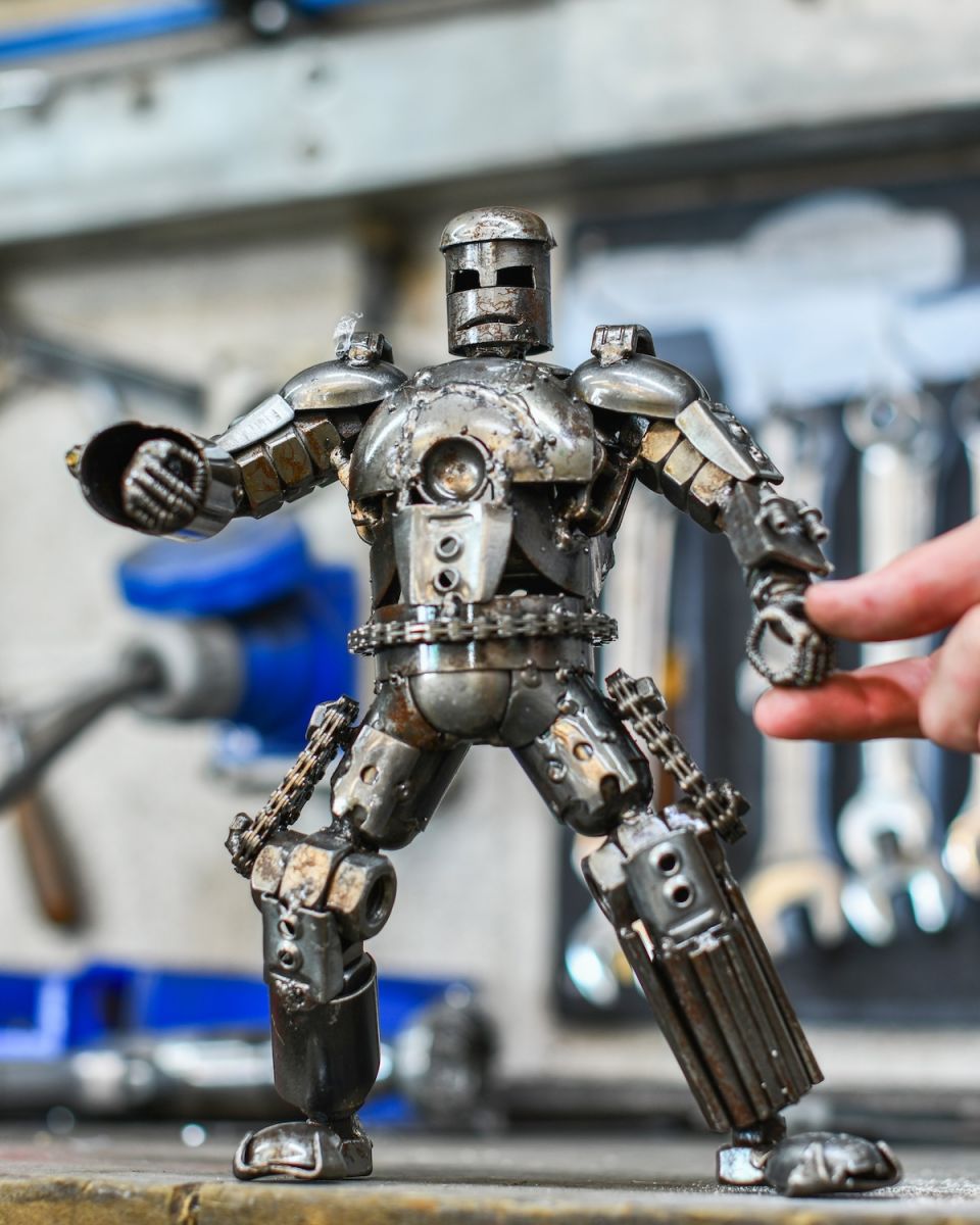 Scale of Recycled Metal "Mark One" Sculpture