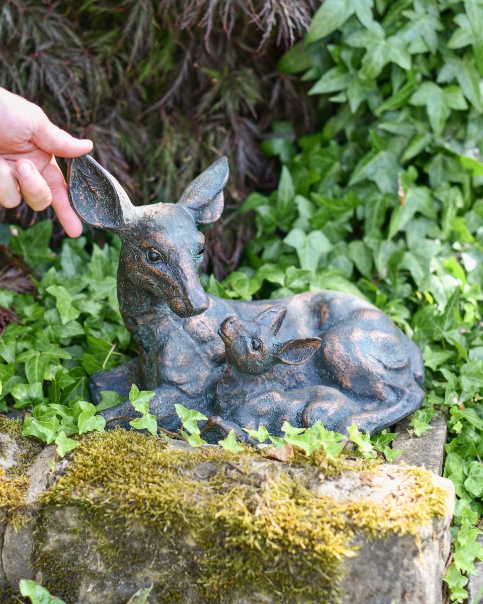 Scale image of Verdigris "Flora & Aster" Doe Sculpture