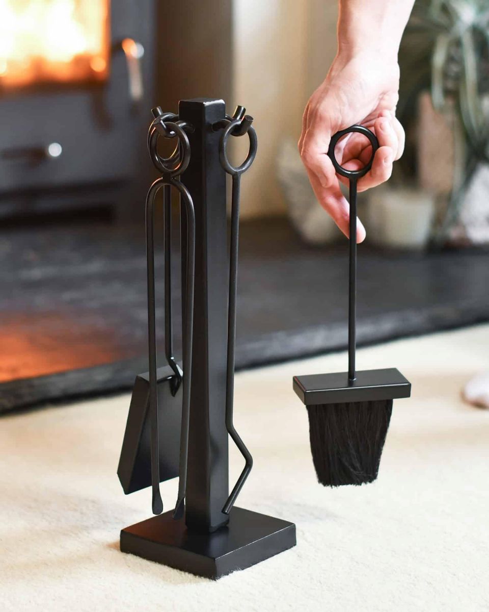 Scale Shot of "Francisco" Black Contemporary Fireside Companion Set 40cm