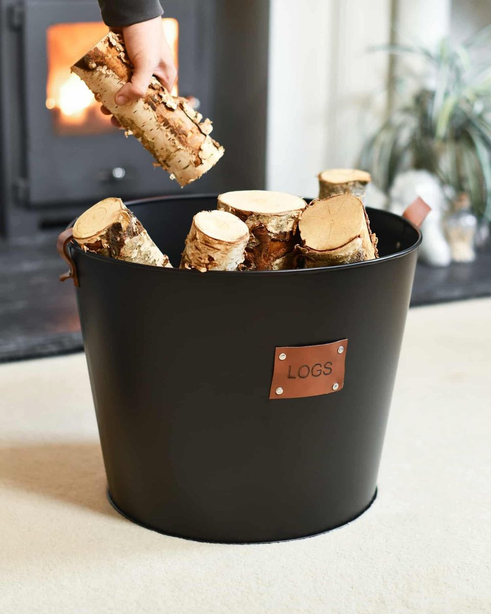 Scale Shot of Large "Logs" Black Log Basket