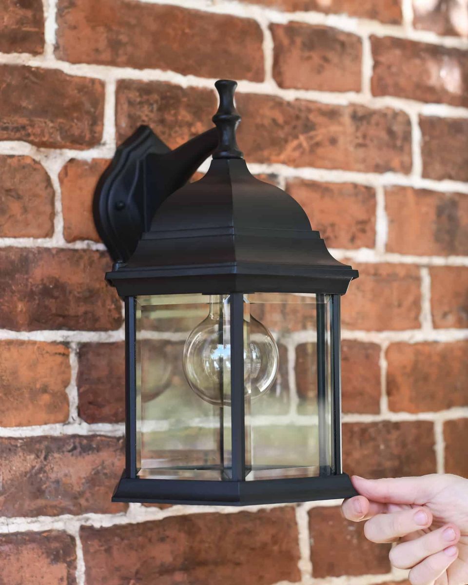 Scale Shot of Traditional Black "Hexagonal" Victorian Top-Fix Wall Lantern - 36cm x 25cm