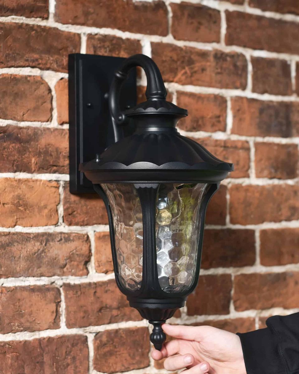 Scale Shot of Traditional Black Aluminium Ornate Victorian Top Fix Wall Lantern - 48cm