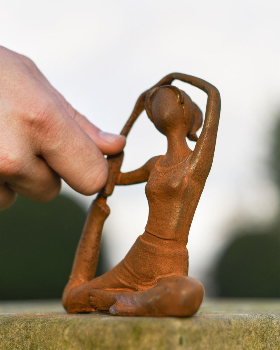 Rustic Cast Iron Woman In Yoga Pose Garden Sculpture Scale Shot 