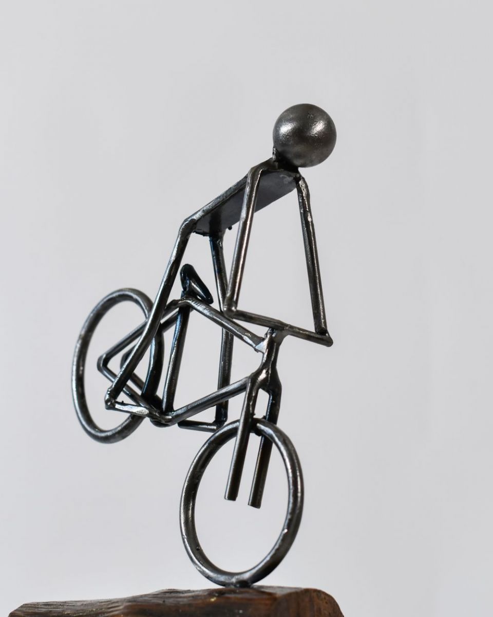 Close up of Cyclist Stoppie Recycled Metal Ornament cyclist