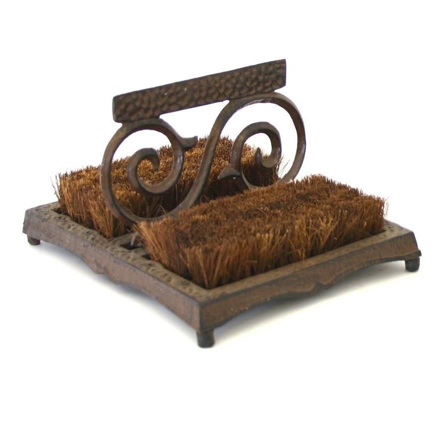 Scrolled Cast Iron Boot Brush & Scraper in a Rustic Brown