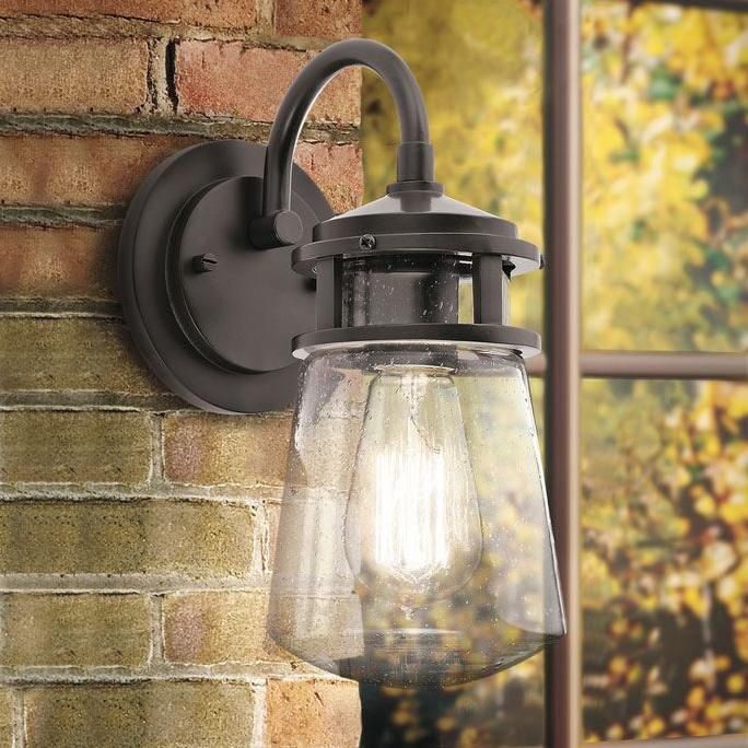Seeded Glass Bronze Finish Industrial Wall Light in Situ