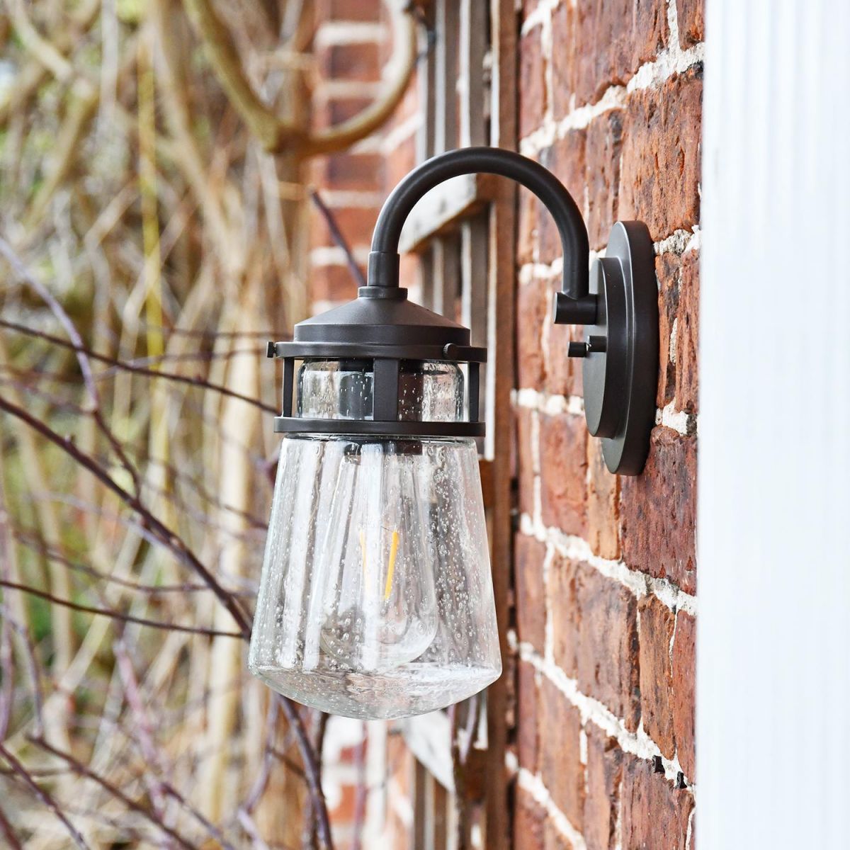Side View of the Seeded Glass Industrial Wall Lantern