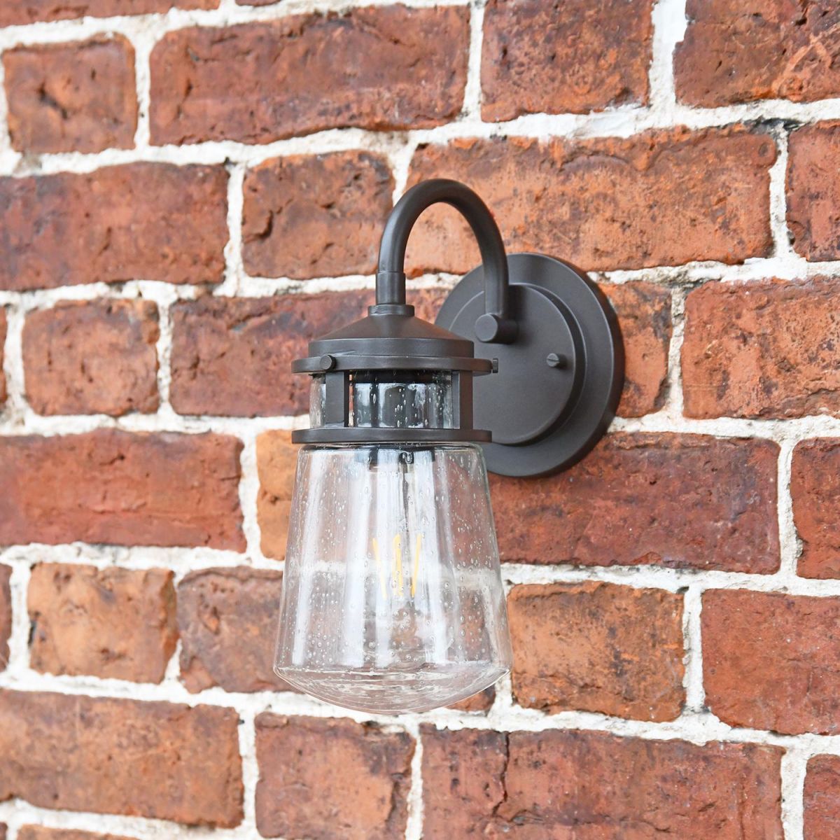 Seeded Glass Industrial Wall Lantern in Situ on a Brick Wall