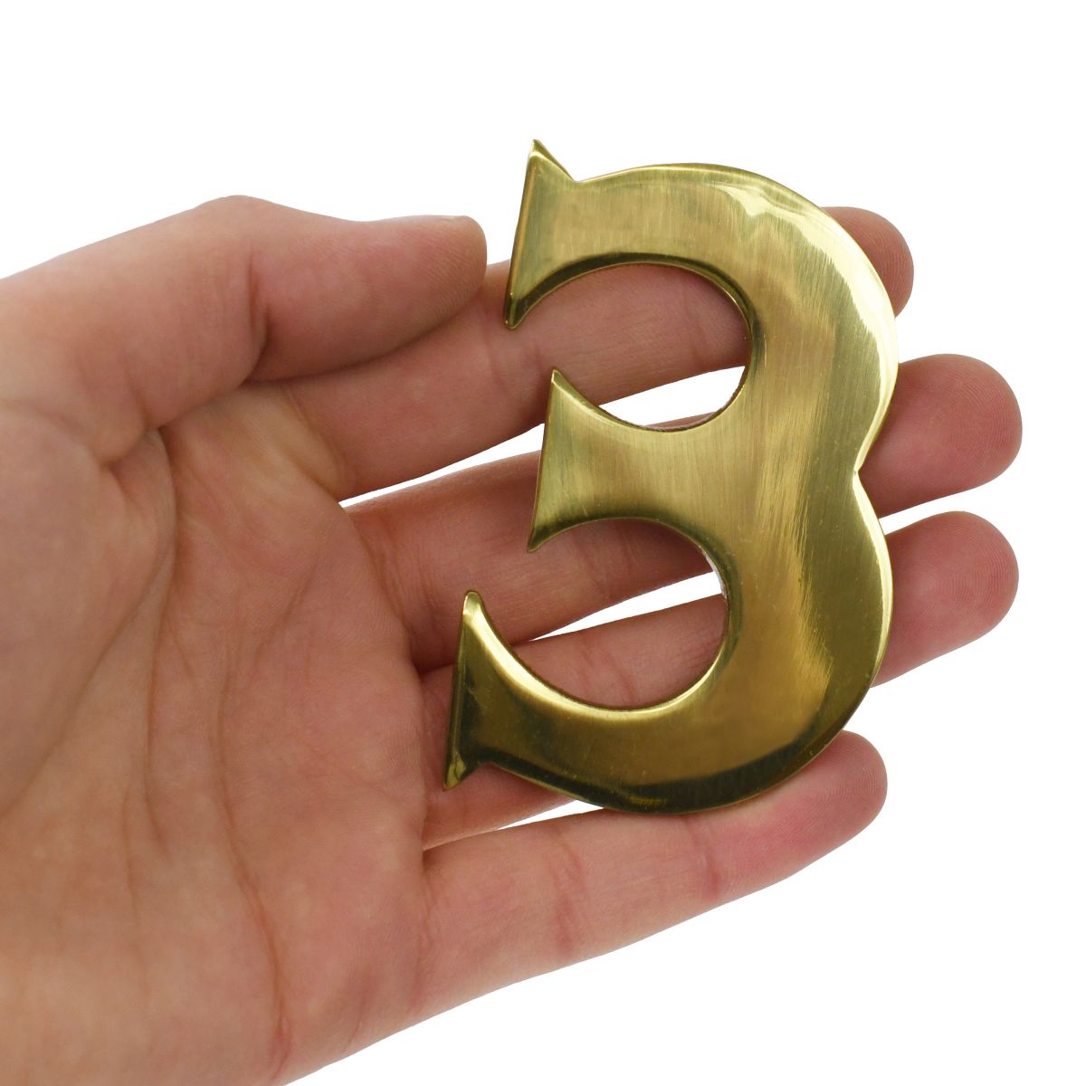 3 Inch Solid Brass number 3 in hand