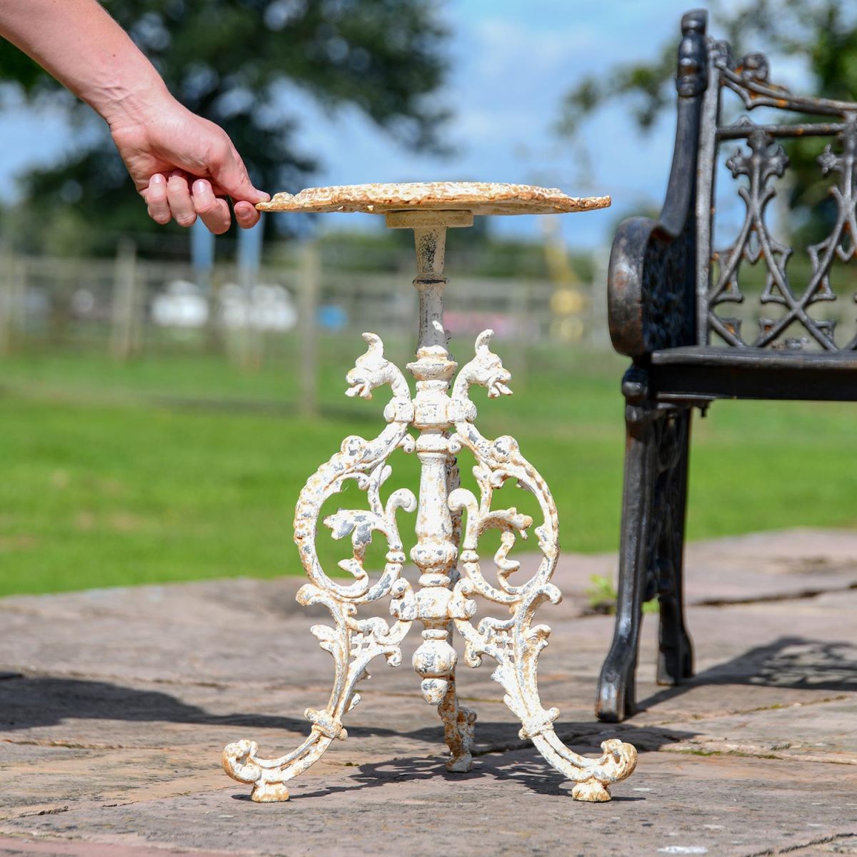 Serpent Gothic Rustic Cream Cast Iron Side Table to Scale