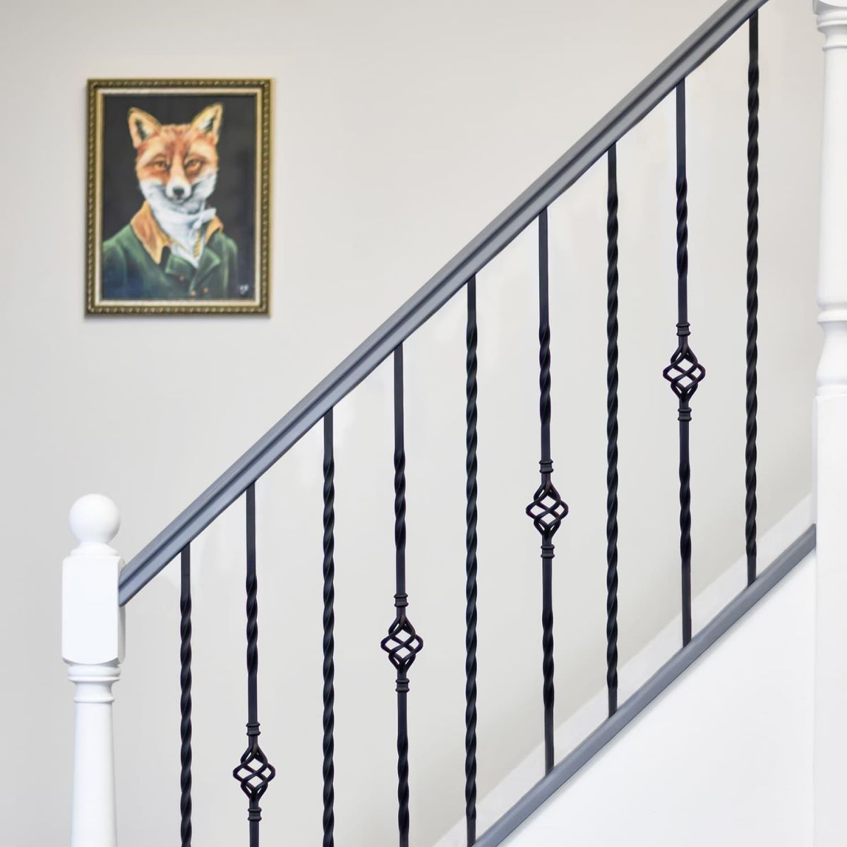 Set of 2 Matte Black "Enfield" Steel Stair Spindles - Pattern 13 - Spindle ONLY - No Brackets
