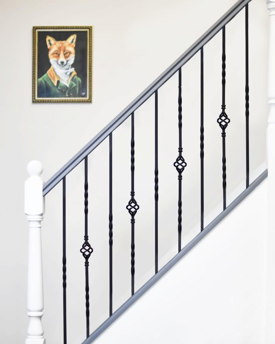 Set of 2 Matte Black "Enfield" Steel Stair Spindles - Pattern 5 - Spindle ONLY - No Brackets in Situ