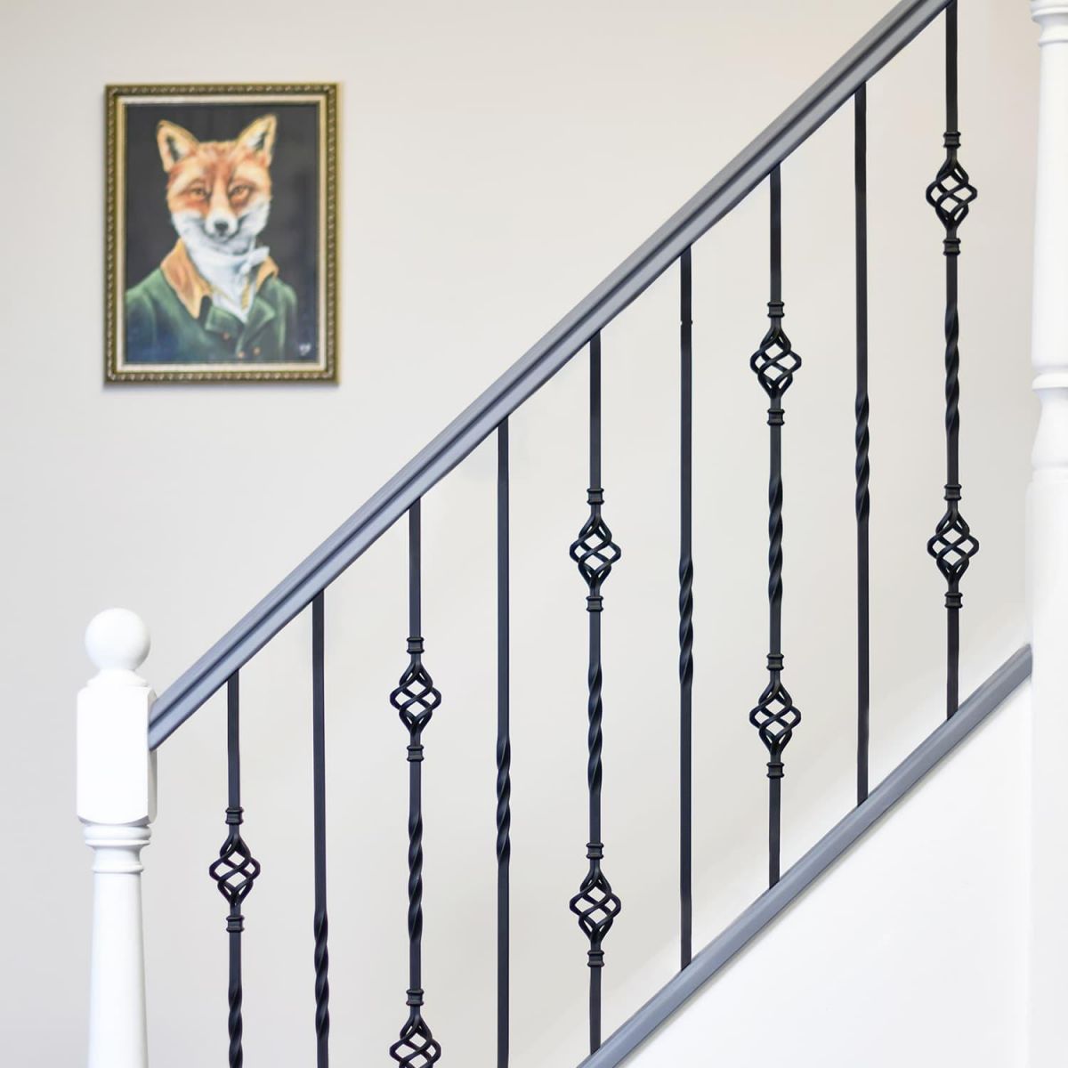 Set of 2 Matte Black "Enfield" Steel Stair Spindles - Pattern 7 - Spindle ONLY - No Brackets